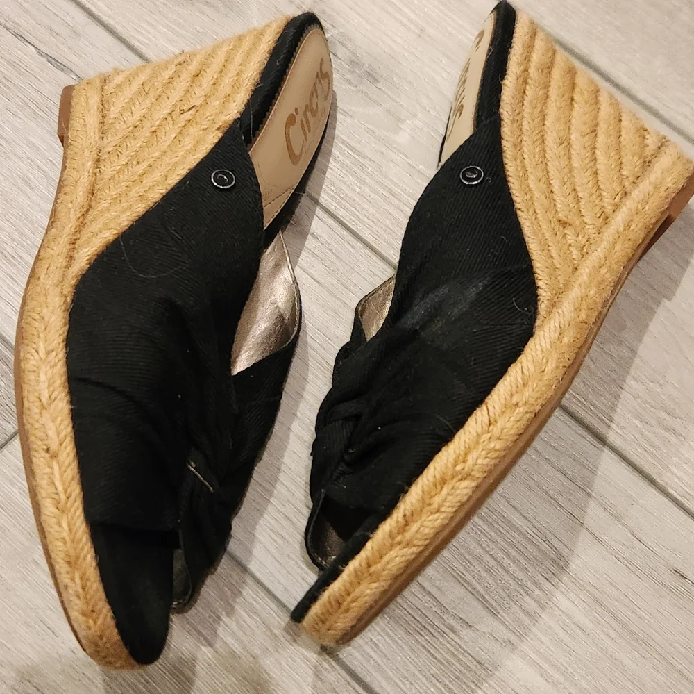Circus By Sam Edelman Bea Wedge Espadrille Sandals Black Women's 8.5